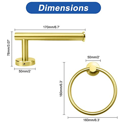NearMoon 2 Pieces Bathroom Hardware Accessories, Towel Ring and Toilet Paper Holder- Stainless Steel Bath Towel Hanger and Hand Towel Holder, Wall Mounted (Brushed Gold) - color: Brushed Gold