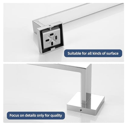 23.6 Inch Polished Chrome Bathroom Towel Bar Set, 2-Piece Square Wall Mounted Towel Rack, Wall Mounted 304 Stainless Steel Towel Holder for Bathroom - color: Polished Chrome, size: 2 pack