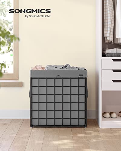 SONGMICS 29 Gal. (110L) Laundry Basket, Laundry Hamper, Collapsible Clothes Hamper, Removable and Washable Liner, Metal Wire Frame, for Bedroom Bathroom, Black and Gray ULCB111G01 - color: Black + Gray, size: 110 L