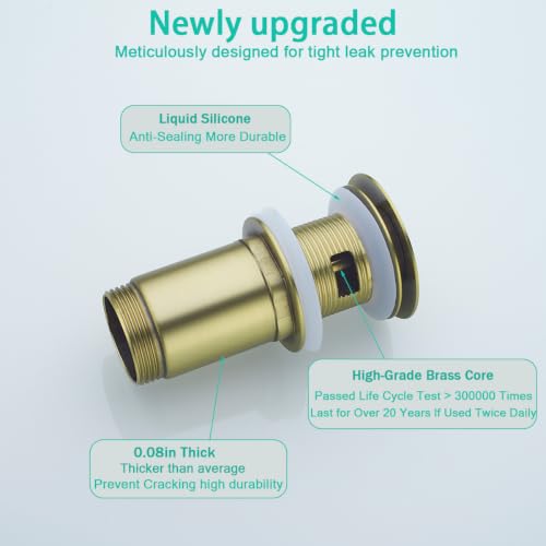 All Metal Bathroom Sink Drain,Pop-up Drain with Detachable Basket Stopper,Anti-Clogging Drain Strainer,Hair Catcher,for Vanity Vessel Sink with Overflow,Brushed Gold,SE83997PB-1BG - color: Brushed Gold(with Overflow)