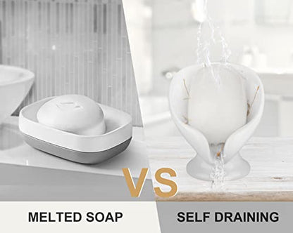 Soap Dish for Shower Ceramic Soap Holder Self Draining Leaf Shape Bar Soap Tray, Marble Pattern White Drain Soap Dish Holder for Bathroom,Easy Cleaning Keep Soap Dry - color: White