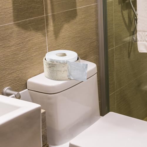Natural Travertine Textures Toilet Paper Holder Stand for Bathroom Countertop or Floating Shelves,Toilet Top Decorative Roll Organizer Mega Roll 5.5 Inches or Less, Free Standing Mega Roll Storage