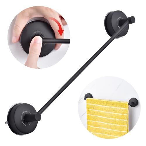 YOHOM Suction Cup Towel Bar for Shower 17 Inch Stainless Steel Bathroom Towel Rack Suction Washcloth Holder Vacuum Hand Towel Bar for Glass Shower Door Matte Black - color: 17inch-black