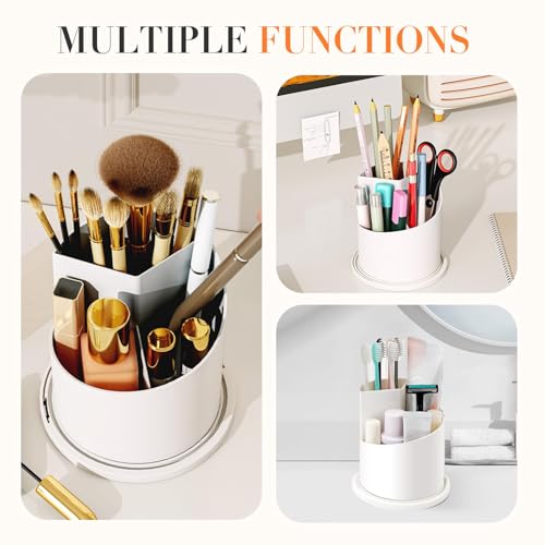 Concealed Toothbrush Holder, Makeup Brush Holder Organizer with Lid 360 Rotating Clear Dustproof for Dresser Tabletop Bathroom Countertop (Black) - color: Black