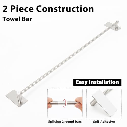 NearMoon Self Adhesive Bathroom Towel Bar- Stainless Steel Bath Wall Shelf Rack Hanging Towel Stick On Sticky Hanger Contemporary Style, NO Drilling (1 Pack, Brushed Nickel, 27-Inch Towel Rack) - color: Brushed Nickel, size: 27-Inch