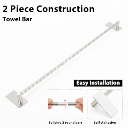 NearMoon Self Adhesive Bathroom Towel Bar- Stainless Steel Bath Wall Shelf Rack Hanging Towel Stick On Sticky Hanger Contemporary Style, NO Drilling (1 Pack, Brushed Nickel, 27-Inch Towel Rack) - color: Brushed Nickel, size: 27-Inch