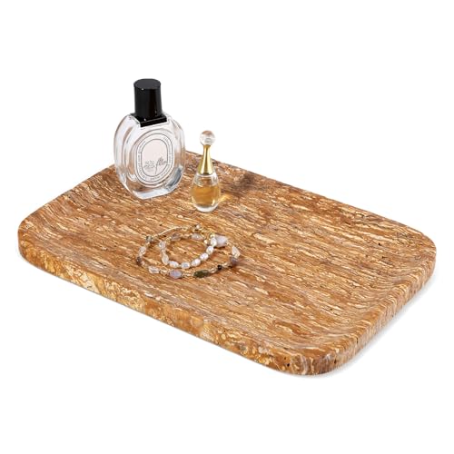 Karibiber Natural Marble Vanity Tray, 11.8" Travertine/Stone Bathroom Tray Countertop, Golden Stone for Perfume Jewelry Holder, Decorative Dresser Organizer, Storage for Kitchen Sink(Walnut Traver) - color: Iran-travertine