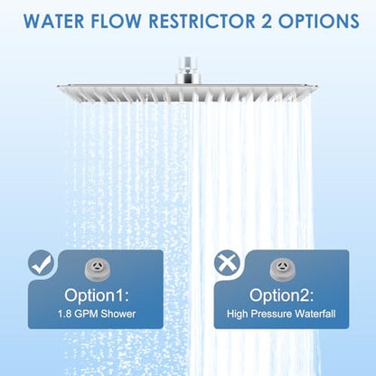 16 inch Large Rain Shower Head Ceiling Mounted - All Metal 304 Stainless Steel, Full Body Rainfall Shower with 324 Silicone Nozzles - Waterfall Bathroom Square Showerheads, Chrome Polished - color: A-Chrome Polished, size: 16 Inch Square