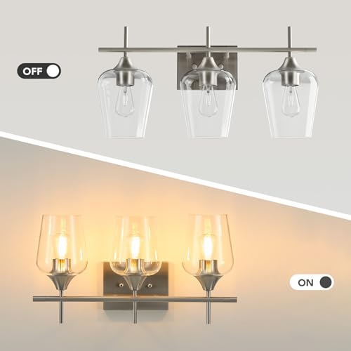 VONLUCE 3 Light Bathroom Vanity Light Fixture,Brushed Nickel | Wine Glass Shades, E26 Sockets, Easy to install, Vanity Lights for Bathroom Bedroom Hallway Living Room - color: Nickel, size: 3-Light