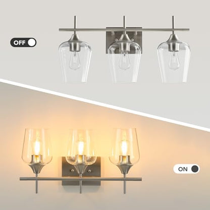 VONLUCE 3 Light Bathroom Vanity Light Fixture,Brushed Nickel | Wine Glass Shades, E26 Sockets, Easy to install, Vanity Lights for Bathroom Bedroom Hallway Living Room - color: Nickel, size: 3-Light