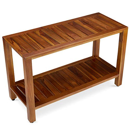 Teak Shower Bench with Shelf 30 Inch for Bathroom, Spa - Fully Assembled, Shower Stool, The Freya