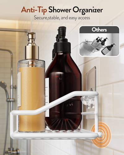 Orimade Bathroom Shelf Organizer Shower Caddy Storage Kitchen Rack with Traceless Transparent Adhesive No Drilling SUS304 Stainless Steel, 15.75inch, White - color: White