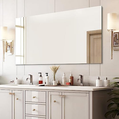 Frameless Wall Mirror 60"x28" Bathroom Vanity Mirror Shatterproof | Modern Wall Mount Mirror, Horizontal & Vertical, Rectangle Mirror for Over Sink, Living Room, Bedroom - size: 60"L x 28"W