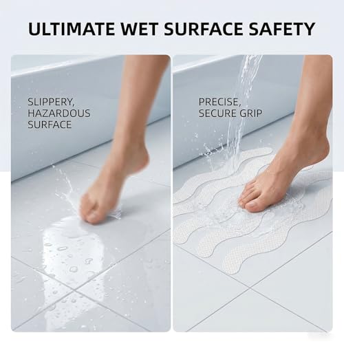 Anti Slip Shower Stickers, 120 Pieces Wavy Shower Floor Non Slip Stickers, Adhesive Decals Safety Strips with Scraper for Bath Tub, Shower Floor and Stairs (Clear) (120 Wavy) - size: 120 Wavy