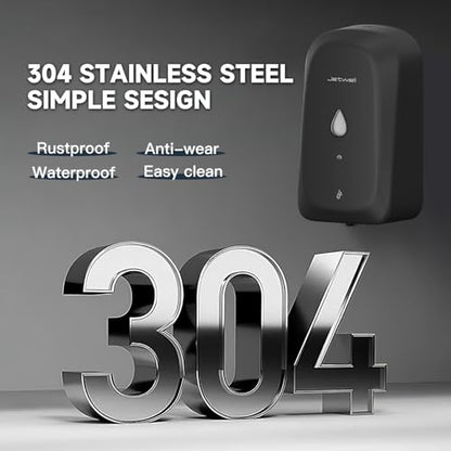 JETWELL Touchless Wall Mount Stainless Steel Soap Dispenser 34OZ/1000ML | Black Matte Cover, Large Capacity, Battery Powered, Liquid Soap, Commercial & Home Use - color: Black Matte Stainless Steel