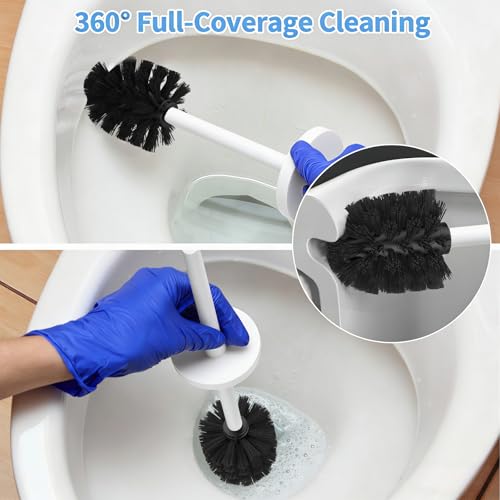 Stainless Steel Toilet Brush and Holder Set Brushed Silver Heavy Duty Toilet Bowl Brush with Long Handle for Bathroom and Farmhouse (White) - color: White