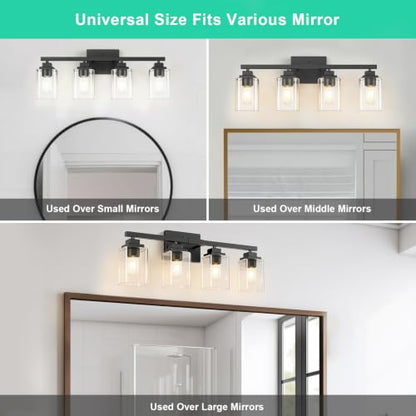 Matte Black Bathroom Vanity Light, 4-Light Modern Vanity Lighting Fixtures Over Mirror with Clear Glass Shade,Square Design,Wall Sconces for Living Room Cabinet Bedroom,E26 Socket - size: 4-Light