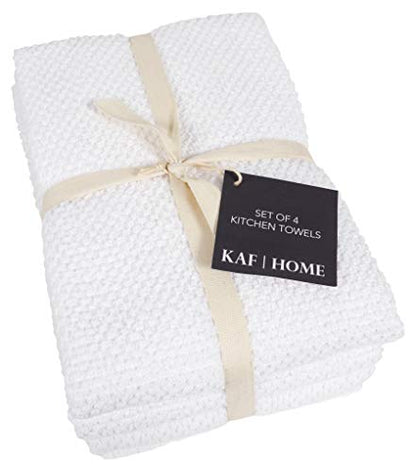 KAF Home Deluxe Popcorn Terry Kitchen Towels, Cotton Kitchen Dish Towels, Set of 4, White - color: White