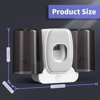 Toothbrush Holders for Bathrooms, Wekity Automatic Toothpaste Dispenser Space Saving Toothbrush and Toothpaste Holder，Toothbrush Holder Wall Mounted with 2 Cups for Bathroom (Grey)…