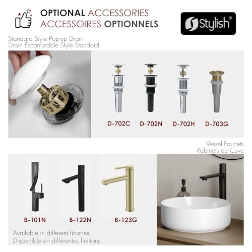 Stylish 14-1/8" White Round Vessel Bathroom Sink, Glossy Porcelain Bowl with Slim Edge, Above-Counter Installation, High-Gloss Finish Set of 2, P-229H-2 - style: 14-1/8" White Round Vessel set 2