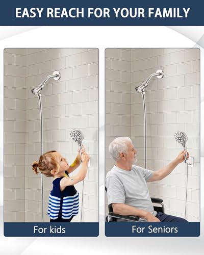 Handheld Shower Head Holder Super Strong Adhesive No Drill Adjustable Wall Mount for Hand Held Wand, Ideal for Kids, Elderly, and Short Users (Brushed Nickel) - color: Brushed Nickel