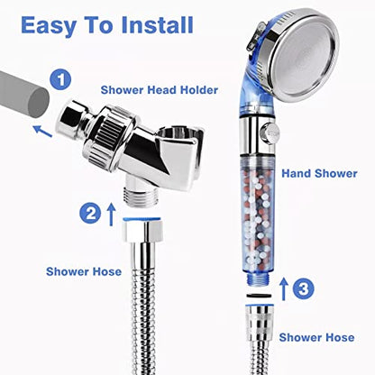 Filtered Shower Head - 59 Inch Expandable Handheld Hose, Leakproof Flexible Hose Extension, High Pressure Shower - style: 3 Spray Settings with Holder