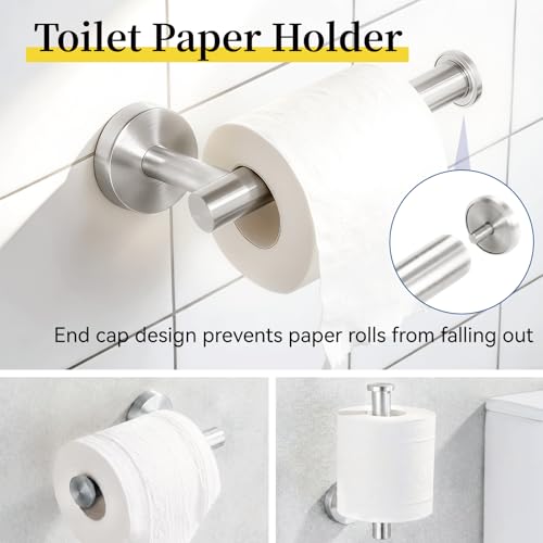 HOMOTEK 4 Pieces Bathroom Accessories Hardware Set, 24 inch Towel Bar, Towel Ring, Robe Hook, Toilet Paper Holder, Stainless Steel Rack Kit Wall Mounted, Brushed Stainless Steel - color: Brushed Stainless Steel