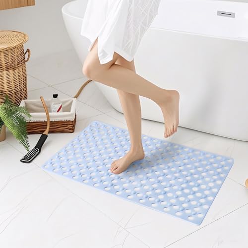 Non Slip Bathtub Mat and Shower Mat 31x17 inch,Bath Mat with Quick Dry Drain Holes and Suction Cups, Soft Comfortable Safe Bathroom Mat for Bath Tub, Floor, Tile (Light Blue) - color: Light Blue