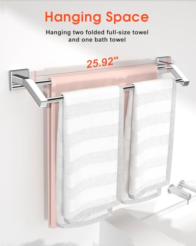 Alise Double Bath Towel Bar, 28" Towel Racks for Bathroom, Polished Chrome | SUS304 Stainless Steel Bathroom Towel Holder, Quick Drying Towel Hanger Towel Rod Wall Mounted - color: Polished Chrome, size: 28-Inch (2-Bars)