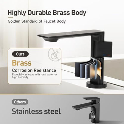 Modern Single Hole Bathroom Faucet, Luxury Matte Black Bathroom Sink Faucet | Solid Brass Body & Premium Ceramic Valve, Centerset 4 Inch, Spot-Free Finish & Anti-Splash Design - color: Matte Black（Set of 1)