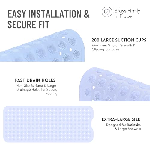Bathtub Mat Non-Slip – 39" x 15.5" Extra Long Shower Mat with Suction Cups, BPA Free & Machine Washable, Textured Bath Mat for Tub, Ideal for Kids, Seniors & Pregnant Women, Clear - color: Clear