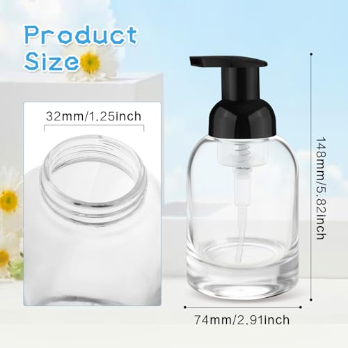 250ml 2 Pack Reusable Glass Foaming Dispenser Bottles Refillable Pump Containers for Shower Gel,Soap & Skincare Solutions