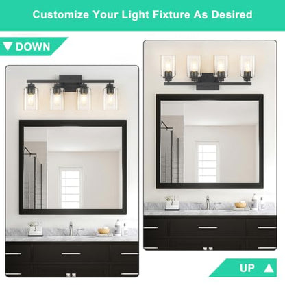 Matte Black Bathroom Vanity Light, 4-Light Modern Vanity Lighting Fixtures Over Mirror with Clear Glass Shade,Square Design,Wall Sconces for Living Room Cabinet Bedroom,E26 Socket - size: 4-Light