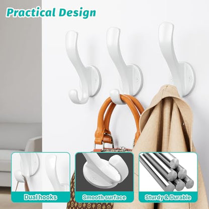 Coat Hooks Heavy Duty - Easy to Install Metal Towel Hooks Fashionable Wall Hooks for Hanging Hat, Towel, Key, Robe, Scarf, Bag, Cap (6 PCS White) - color: White
