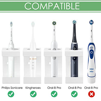 Electric Toothbrush Holder Wall Mount 2-Slot, White | Adhesive or Wall Screws Install, Stainless Steel, Fits Handles Under 1.38 in Diameter - color: White, size: 2-Slot