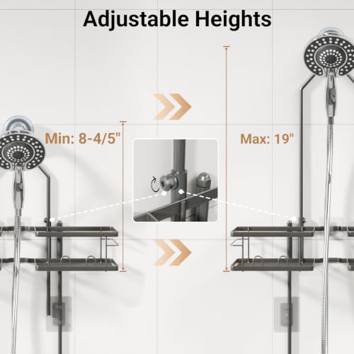 Adjustable Shower Caddy Hanging Rustproof Shower Caddy for Handheld Showerheads, Shower Organizer with Hooks Soap Holder, Anti-Swing Shower Rack Bathroom Accessories (Grey) - color: Grey