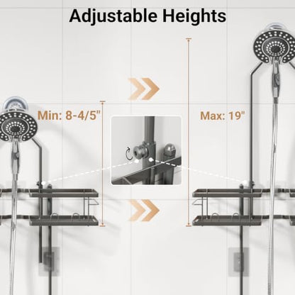 Adjustable Shower Caddy Hanging Rustproof Shower Caddy for Handheld Showerheads, Shower Organizer with Hooks Soap Holder, Anti-Swing Shower Rack Bathroom Accessories (Grey) - color: Grey