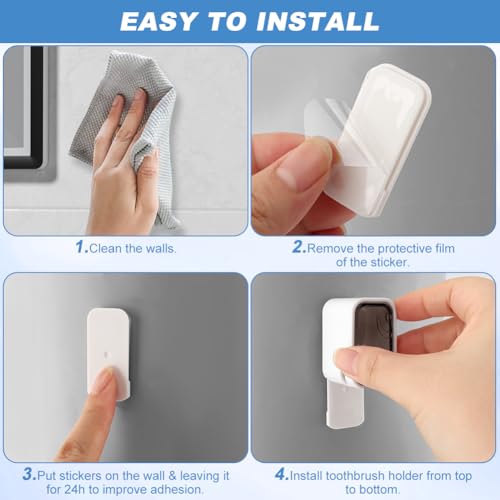 3PCS Toothbrush Holder Wall Mounted with Cover,Single Slot Electric Tooth Brushing Holder,Self Adhesive Hanging Toothbrush Organizer for Bathroom,Family,Travel(4.4 * 3 * 2.6cm,Color:Grey) - color: Grey