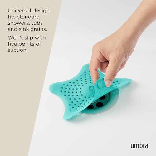 Umbra Starfish Hair Catcher, Suction Cup Drain Cover, 6-Inch, Surf Blue - color: Surf Blue