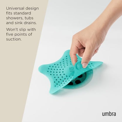 Umbra Starfish Hair Catcher, Suction Cup Drain Cover, 6-Inch, Surf Blue - color: Surf Blue