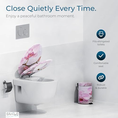 SANILO Wooden Toilet Seat with Soft Close [ELONGATED] - Decorative, Quiet & Slow Close Molded Wood Seat - With Strong Bumpers & Hinges - Adjustable Fit - Blooming - color: Blooming