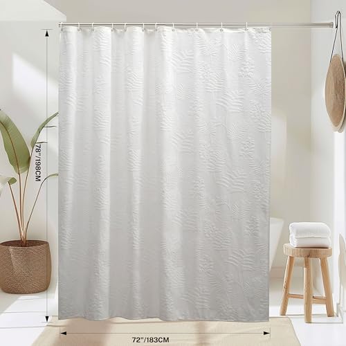 White Shower Curtain Lace Sheer Shower Curtain Textured 72x78 | Extra Long Shower Curtain Lace Sheer Shower Curtain Tropical Plant Farmhouse Elegant Boho Shower Curtain for Bathroom Hotel - color: White, size: 72"W x 78"L (Pack of 1)