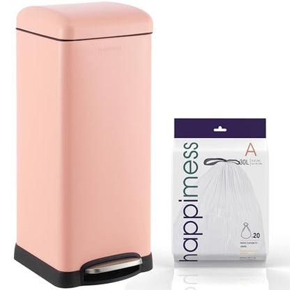 happimess Betty 8 Gal Step Trash Can Soft-Close Lid, Flamingo Pink | Removable Liner, Semi-Rectangular, Steel Pedal, Iron Powder Coated, 27" Height, Non-Skid Base - color: Flamingo Pink