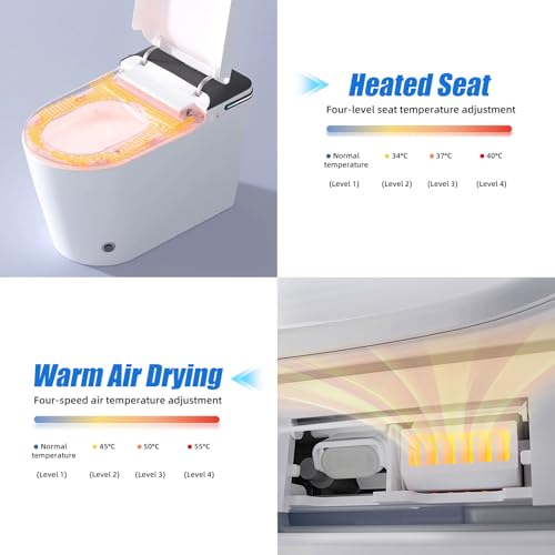 EasyVibe One-Piece Smart Bidet Toilet with Bidet Built In, Elongated Tankless Toilet, Auto Open Lid, Foot Sensor & Dual Auto Flush, Foam Shield, Heated Seat, Warm Air Dryer & 1000g MaP Flush