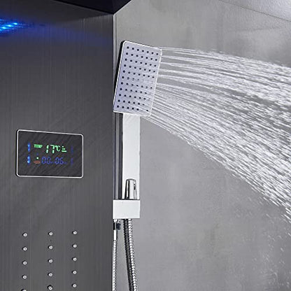 LED Light Shower Panel Tower Rainfall Waterfall Shower Head with Jets Body System Jet