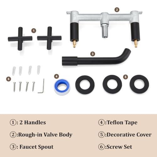 Midanya Wall Mount Bathroom Faucet 3 Hole 2 Cross Handle,Matte Black | SUS304 Stainless Steel,Rough-in Valve Included,360° Swivel Spout,for Bathroom Sink,Vanity - color: Matte Black
