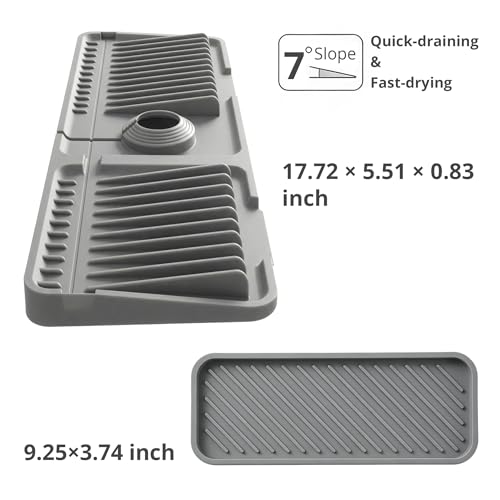 2-in-1 Silicone Kitchen Sink Organizer Draining Mat, 17.7 Inch | 7-degree sloped base, foldable, integrated storage tray, includes bonus 9.25x3.74 inch drainage tray, BPA-free