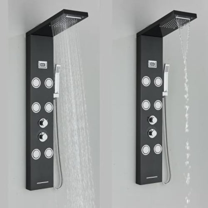 Stainless Steel Shower Panel Tower Rain Waterfall Massage Body Jet System Spray