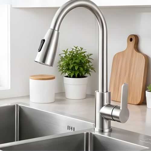 SEIDO Kitchen Faucet Sprayer Head Replacement, 3-Function Sink Sprayer Replacement, Pull Down Faucet Head with G1/2(13/16 inch) Male Thread, Brushed Nickel Kitchen Sink Aerators - color: Brushed Nickel