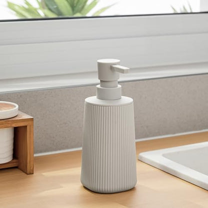 YAUKPH Small Soap Dispenser for Bathroom and Kitchen Matte Beige | Modern Farmhouse Striped Style Plastic Hand Soap Dish Soap Dispenser with Pump - color: Boho Beige